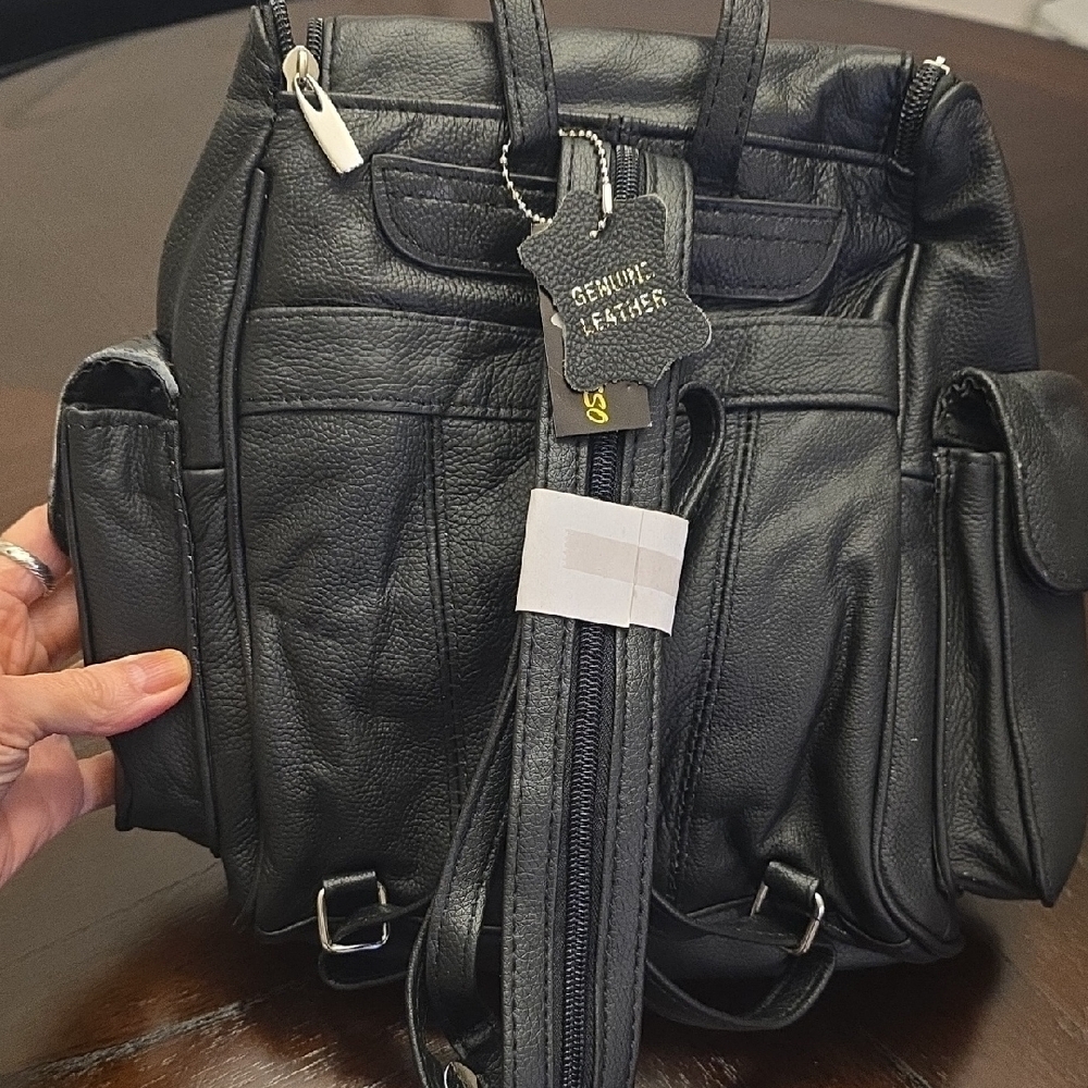 Black Leather Backpack-new - Picture 2 of 3